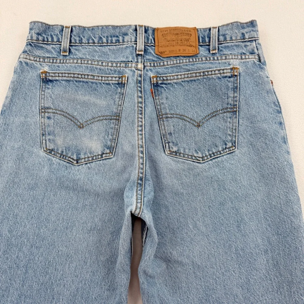 Vintage Levis 550 Orange Tab Mens 36x34 Relaxed Fit Tapered Leg Jeans Light Wash